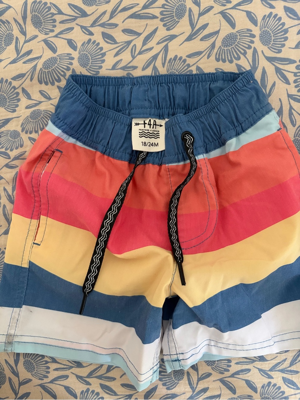 Toddler Striped Swim Shorts with Drawstring - Multicolor